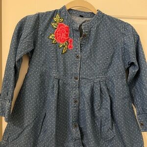 Girls size 30. Gently used. Blue Button Down Shirt with Floral Embroidery